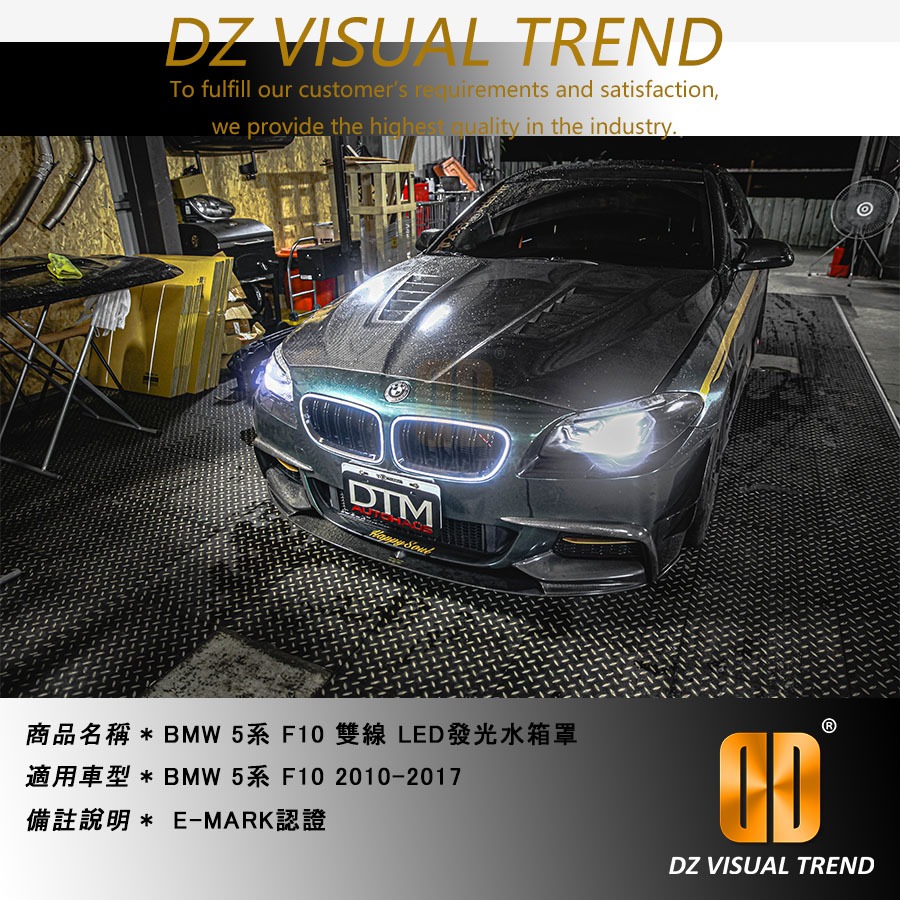 【大眾視覺潮流精品】BMW 5系 F10 2010-2017 LED發光水箱罩 E-MARK認證 雙線